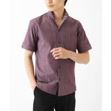 パープル | ドビーリバーシブルストライプ半袖シャツ | MK MICHEL KLEIN homme