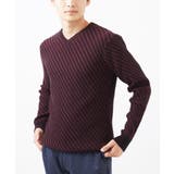 パープル | 【洗濯機で洗える/全5色展開】Vネックニット/バイヤスへリンボン | MK MICHEL KLEIN homme