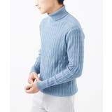 ライトブルー | 【洗濯機で洗える/大きいサイズあり】タートルニット/ステアストライプ | MK MICHEL KLEIN homme