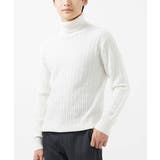 ホワイト | 【洗濯機で洗える/大きいサイズあり】タートルニット/ステアストライプ | MK MICHEL KLEIN homme