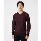 パープル(77) | Vネックニット / ツイルへリンボン | MK MICHEL KLEIN homme