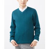 グリーン | Vネックニット/綿タッチポリエステル | MK MICHEL KLEIN homme