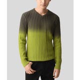 カーキ | Vネックニット グラデーションケーブル | MK MICHEL KLEIN homme