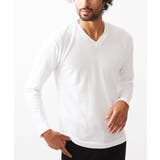 ホワイト | Vネック長袖カットソー / ストライプへリンボンリンクス | MK MICHEL KLEIN homme
