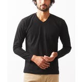 ブラック | Vネック長袖カットソー / ストライプへリンボンリンクス | MK MICHEL KLEIN homme