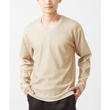 ベージュ | 【大きいサイズあり】Vネック長袖カットソー/ダブルストライプ | MK MICHEL KLEIN homme