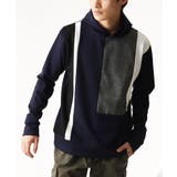 ネイビー | グレンチェックブロック切替パーカー | MK MICHEL KLEIN homme