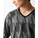 ブラック(94) | 【洗える】幾何学模様Vネック長袖カットソー | MK MICHEL KLEIN homme