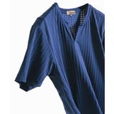 ネイビー | スキッパーネックTシャツ チドリウエーブジャガード | MK MICHEL KLEIN homme