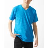 ブルー(55) | 【洗える】へリンボンVネック半袖Tシャツ | MK MICHEL KLEIN homme