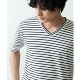 ホワイト | VネックボーダーTシャツ | MK MICHEL KLEIN homme