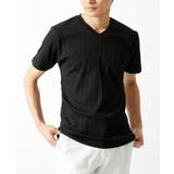 ブラック | 【洗える】3DストライプテレコVネックTシャツ | MK MICHEL KLEIN homme