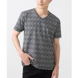 ブラック | 【ON/OFF対応】Vネック半袖Tシャツ/ストームジャガード | MK MICHEL KLEIN homme