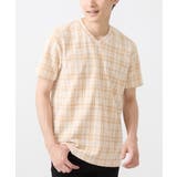 マスタード | 【大きいサイズあり】Vネックカットソー/ツイーディーチェック | MK MICHEL KLEIN homme