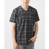 ブラック | 【大きいサイズあり】Vネックカットソー/ツイーディーチェック | MK MICHEL KLEIN homme