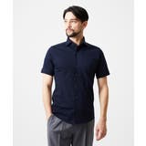 ネイビー | 《日本製》ブロックイージーケア半袖シャツ | MICHEL KLEIN HOMME