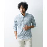 ブルー(55) | ストライプタック七分シャツ | MICHEL KLEIN HOMME