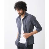 ネイビー(57) | 《日本製》立体柄ストレッチラッセル七分袖シャツ | MICHEL KLEIN HOMME