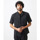 ブラック | 【セットアップ】バンドカラー半袖シャツ | MICHEL KLEIN HOMME