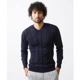 ネイビー(57) | 切り替えストレッチVネックニット | MICHEL KLEIN HOMME