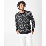 ブラック(94) | 《日本製》ダマスク柄クルーネックニット | MICHEL KLEIN HOMME