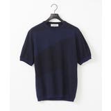 ネイビー | ダイアゴナル柄クルーネック半袖ニット | MICHEL KLEIN HOMME