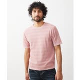 ピンク(01) | ボーダー柄半袖ニットカットソー | MICHEL KLEIN HOMME