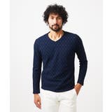 ネイビー | 《日本製》リンクスVネック長袖カットソー | MICHEL KLEIN HOMME