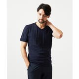 ネイビー | 《日本製》千鳥リンクスVネック半袖カットソー | MICHEL KLEIN HOMME