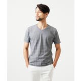 ダークグレー | 《日本製》千鳥リンクスVネック半袖カットソー | MICHEL KLEIN HOMME