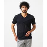 ブラック | マテリアルブロックVネックカットソー | MICHEL KLEIN HOMME