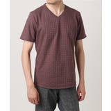 レッド | 《日本製》レンガ柄Vネック半袖カットソー | MICHEL KLEIN HOMME