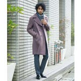 パープル(77) | ヘリンボンロング丈コート | MICHEL KLEIN HOMME
