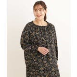 ブラック(94) | 【大きいサイズ】フラワープリントブラウス | eur3 OUTLET