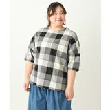 ブラック(94) | 【大きいサイズ】パッチワーク風コットンブラウス | eur3