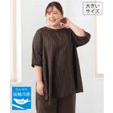 ダークブラウン | 【WEB先行販売】【大きいサイズ/接触冷感】ドビーストライプイレヘムブラウス | eur3