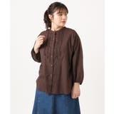 ダークブラウン(87) | 【大きいサイズ】コットンフリルブラウス | eur3