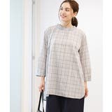 ライトグレー(91) | 【大きいサイズ】シャーリングチェックブラウス | eur3