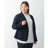 ネイビー(57) | 【大きいサイズ/11号サイズあり】Wクロスストレッチノーカラージャケット | eur3