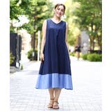 ネイビー(57) | 【大きいサイズ】バイカラーノースリーブワンピース | eur3