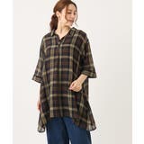 ダークブラウン(87) | 【大きいサイズ】シアーチェックシャツチュニック | eur3
