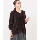 ダークブラウン(87) | 【大きいサイズ/a.v.v×eur3】フェザーヤーンVネックニット | eur3