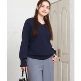 ネイビー(57) | 【大きいサイズ/新色追加】Vネックパフスリーブニット | eur3