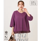 パープル | 【大きいサイズ/接触冷感/UVカット】Vネック裾シア―カットソー | eur3