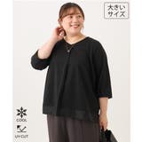 ブラック | 【大きいサイズ/接触冷感/UVカット】Vネック裾シア―カットソー | eur3