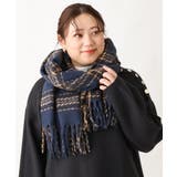 ネイビー(57) | ツイードデザイン大判ストール | eur3