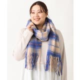 ベージュ(82) | チェック柄フリンジマフラー | eur3