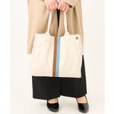 アイボリー(80) | 配色ラインスクエアトートバッグ | eur3