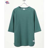 グリーン | 裾ラウンドラグランクルーネック7分袖Tシャツ | JEMORGAN