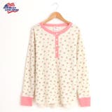 ピンク | ワッフル花柄クレリックヘンリーネック長袖Tシャツ | JEMORGAN